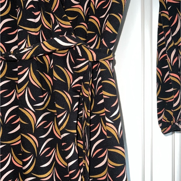 Boden Elodie Wrap Dress Long Sleeve Jersey Black Pink Gold Floret Print Size 10L - Picture 7 of 13